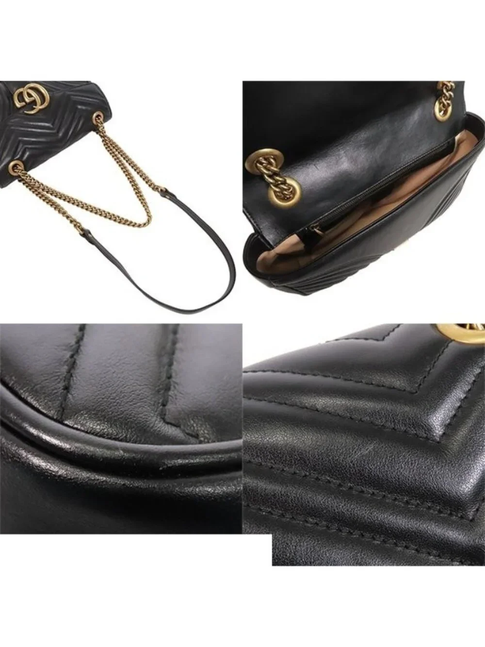 Gucci GG Marmont Black Leather Medium Heart Chain Shoulder Bag